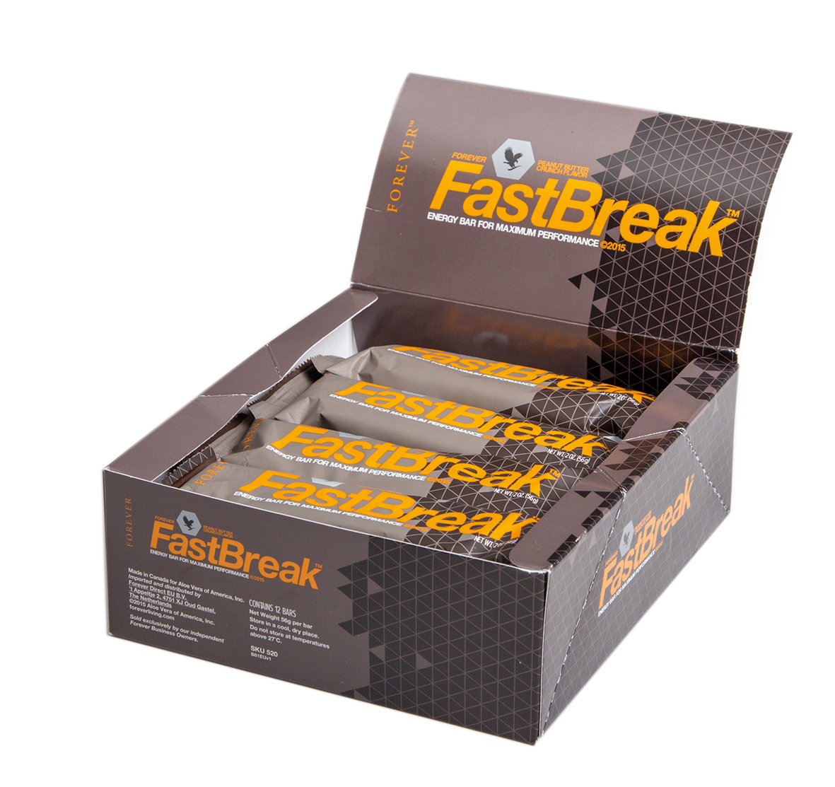 Forever FastBreak is a delicious chocolate-covered energy bar with peanut butter, ideal as a snack or a protein boost for exercise.