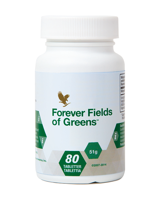 Forever Fields of Greens is a dietary supplement containing barley grass, alfalfa, wheatgrass, honey and cayenne pepper.